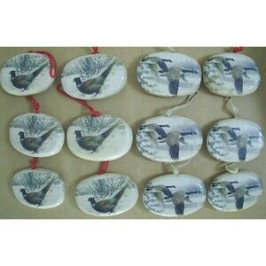 Set of 12 VTG Midwest Importers Paper Mache/Decoupage Geese/Pheasant Ornaments